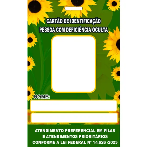 Crachá Girassol Deficiência Oculta em PVC para preencher manual