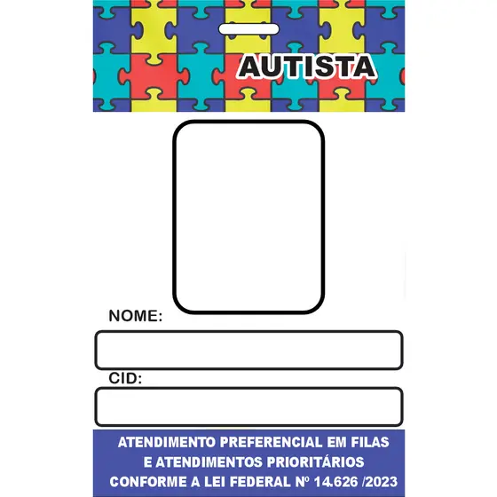 Crachá Autista em PVC para preencher manual