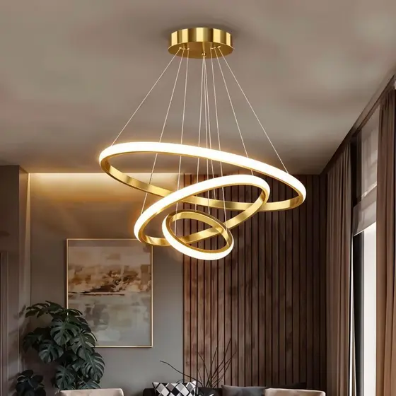 "Luminária Pendente LED 3 Anéis Moderna - Decoração Elegante para Sala e Quarto 2025-O15