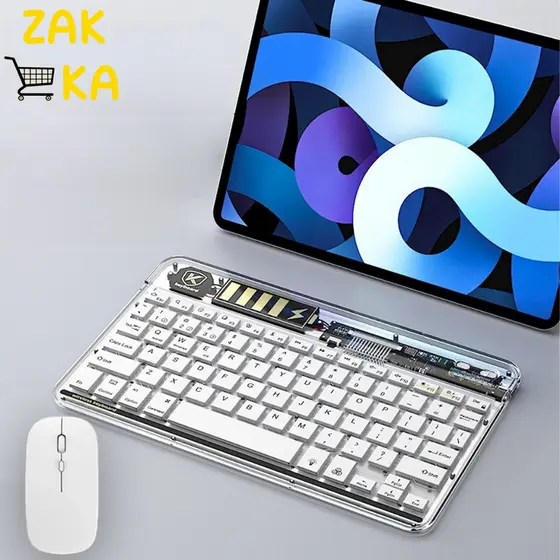 Kit Teclado E Mouse LED RGB Transparente Bluetooth 5.3 Compatível Pc iPhone Android -H4