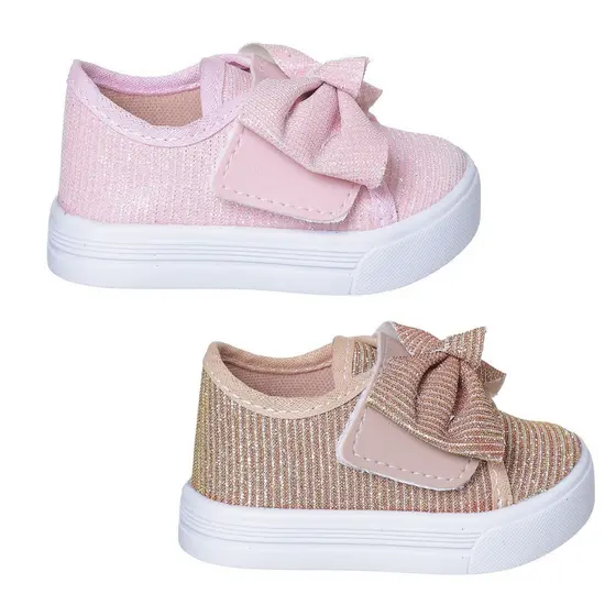 Kit 2x Tênis Infantil Com Velcro E Laço Feminino Escolar Menina Glitter Brilhante Kids Bebe Confort