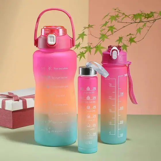 GARRAFAS Squeeze Motivacional Com Adesivos Garrafa De Água de 2000 ml + 900 ml +  300 ml KIT
