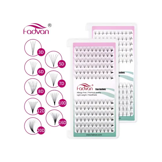 Fadvan 8D 10D 12D Extensões De Cílios Com Haste Estreita Afiada Premade Fan Eyelash Extensions Naturais Macias E Russas De Volume Faux Mink Individuais