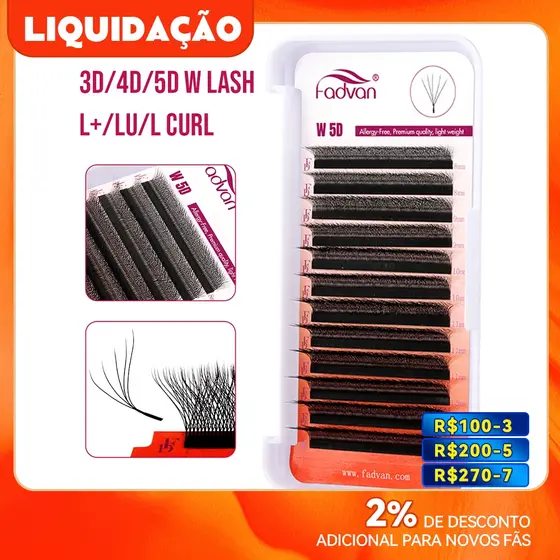 Fadvan L/LU (M)-curl 3D 4D 5D 6D Pestanas Fox Extensão De 12 Linhas Comprimento Misto 8-15mm