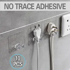 10pçs Gancho Adesivo De Plástico Transparente Com Plugue Forte Para Cozinha, Banheiro