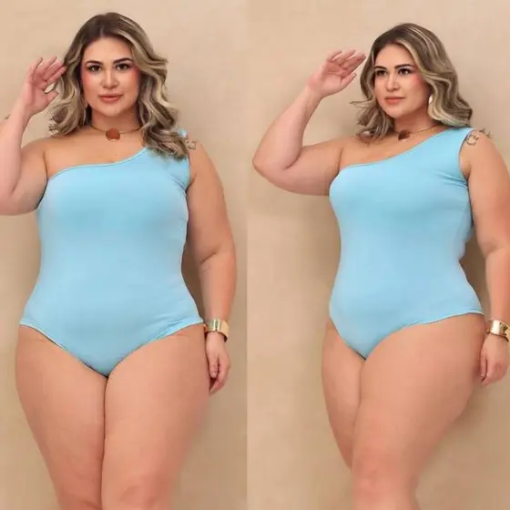 Body Feminino Plus Size Um Ombro Só Mula Manca Suplex Premium Romantic Macio e Confortável GG G1 G2 G3 G2 G3