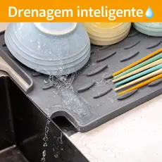 Tapete Escorredor de Louça Silicone com Dreno Antiderrapante Resistente ao Calor
