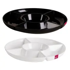 Petisqueira Rendonda 5 Divisórias Frios Queijos Amendoim Design Moderno - 28 e 33cm Branca e Preta
