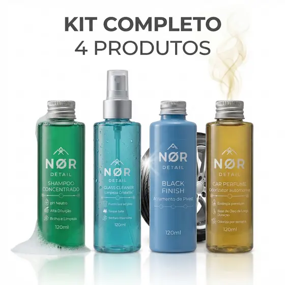 Kit Limpeza Carro Pretinho + Shampoo Concentrado + Perfume + Limpa Vidros