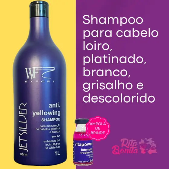 Shampoo para Cabelos Loiros, Brancos, Grisalhos e Platinados WF Jet Silver 1L