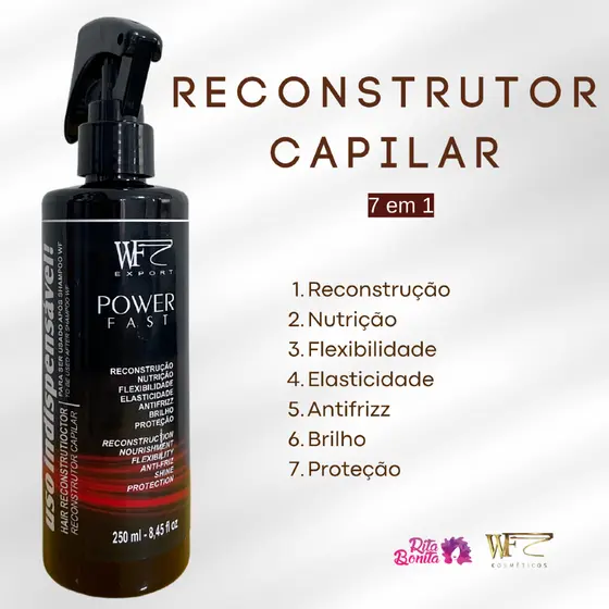 Uso Indispensável Reconstrutor Capilar Nutrição Proteção Antifrizz  Power Fast 250ml