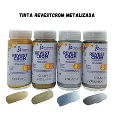 Tinta metalizada Revestcrom 90ml  calçados sapato bota bolsa cadeira banco jaqueta couro