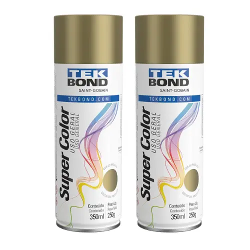 kit 2 Tinta Spray Dourado Super Color Uso Geral 350ml/250g Tek Bond