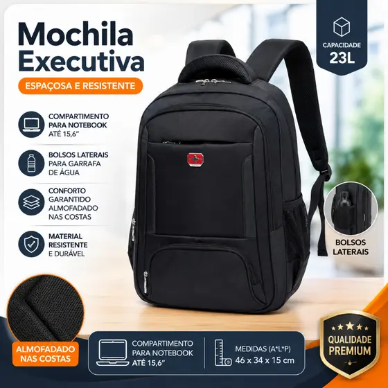 Mochila Swicky Executiva para Notebook 15,6" Reforçada 23L para Trabalho Faculdade Viagem