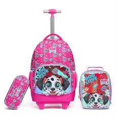 Kit Mochila Rodinhas Pet Cão Dálmata Infantil Lancheira Térmica Estojo Organizador