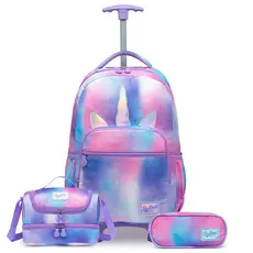 Kit Mochila Rodinhas Unicórnio Infantil Juvenil Menina Lancheira Térmica Estojo