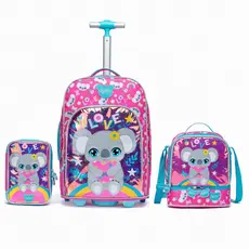 Kit Mochila Rodinha Coala Feminina Juvenil Infantil Escolar Lancheira Térmica Estojo Organizador