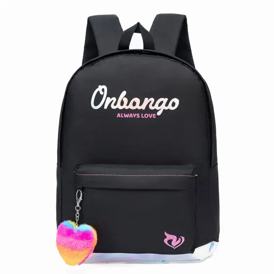 Mochila Feminina Onbongo Escolar Faculdade Notebook 14 Viagem Resistente 16L Com Pompom
