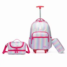 Kit Mochila Rodinha Unicórnio Juvenil Escolar Lancheira Térmica Estojo Organizador