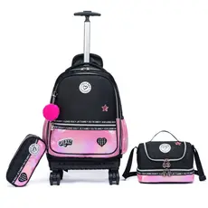 Kit Mochila Rodinha Feminina Juvenil Escolar Lancheira Térmica Estojo Organizador