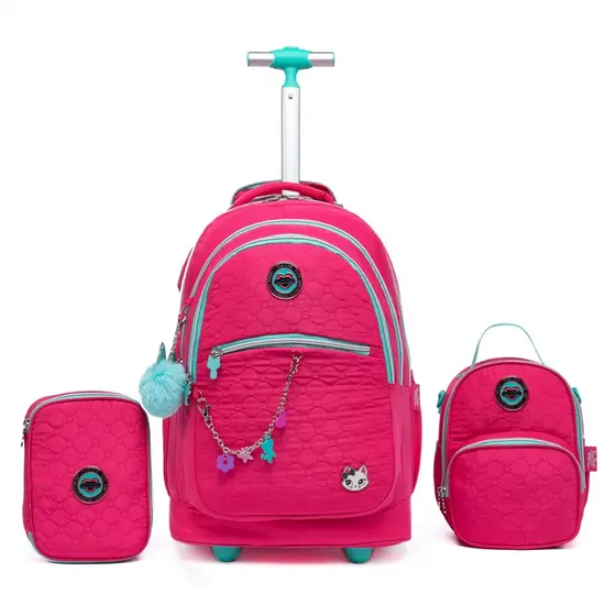 Kit Mochila Rodinhas Feminina Juvenil Lancheira Térmica Estojo Organizador
