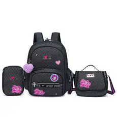 Kit Mochila Escolar Feminina Jeans Brilho Lancheira Térmica Estojo