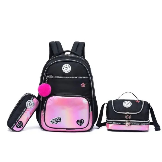 Kit Mochila Rosa Feminina Juvenil Escolar Lancheira Térmica Estojo