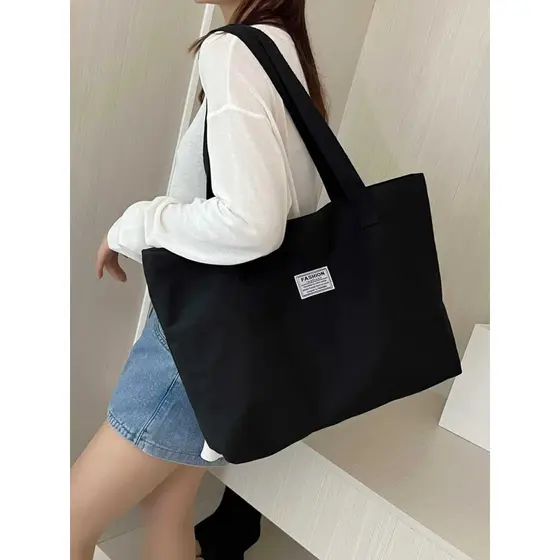(8283) Bolsa de ombro feminina grande em lona, ​​forrada. Tecido grosso.
