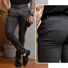 Calça Masculina Alfaiataria Sarja Esporte Fino Social Chino com Elastano