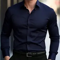 Camisa Social Masculina Manga Longa Slim Tecido com Elastano Não Amarrota
