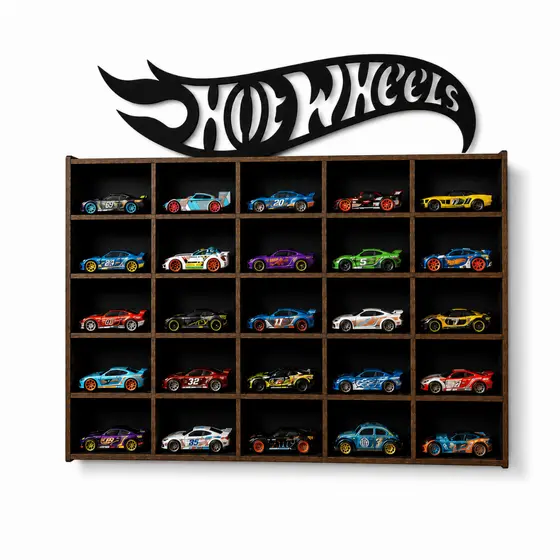 Expositor Carrinhos Miniatura MDF 25 Nichos Organizador Hot Wheels Parede