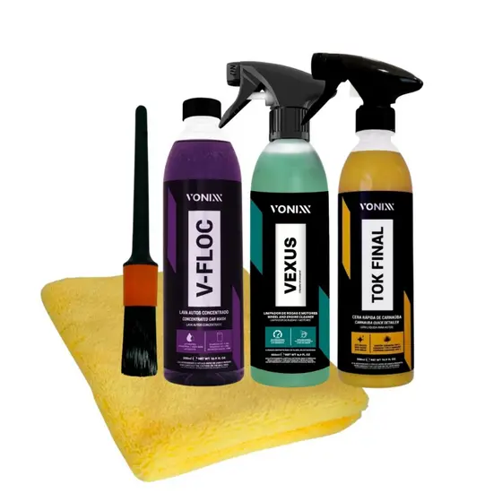 Kit Shampoo Cera V Floc Limpa Rodas Vexus Lavagem Completa