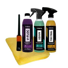 Kit Shampoo Cera V Floc Limpa Rodas Vexus Lavagem Completa