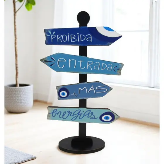 Placa Decorativa de Mesa Seta Direção Proibida a Entrada De Más Energias