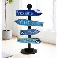 Placa Decorativa de Mesa Seta Direção Proibida a Entrada De Más Energias