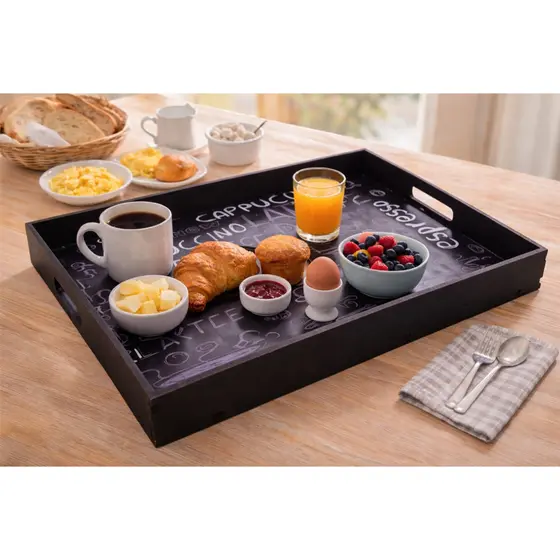 Bandeja Super Luxo Capuccino Coffee Preta Porta Copos Xicaras 35x25x4 Cm Mdf