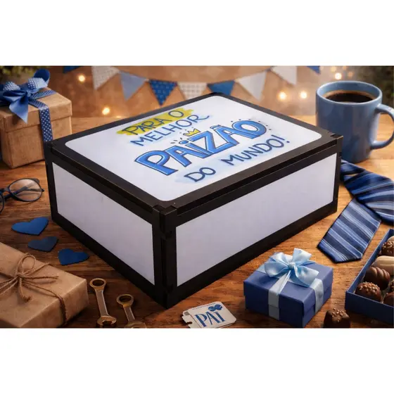 Caixa Presente Dia Dos Pais Decoração Para o Melhor Paizão 23x17x9 Cm Mdf