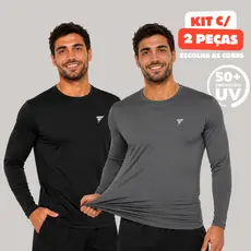 Promoção Kit com 2 Camisa Termica Manga Longa UV50+ Malha fria Academia Corrida Símbolo Refletivo