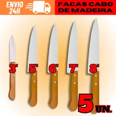 KIT 5 Facas De Aço Com Cabo De Madeira N°8 Nº7 Nº6 Nº5 Nº3 Envio Rápido