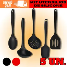 Kit Utensílios para Cozinha de Silicone Inteiriço Resistente Colher Espátula Concha Escumadeira