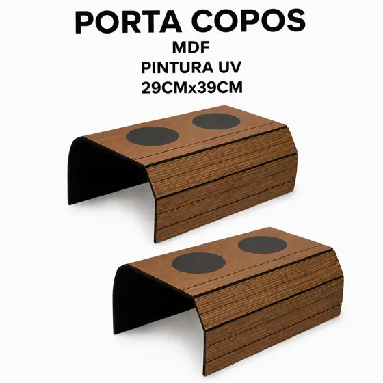 Esteira Porta Copos Braço de Sofá MDF Pintura UV 29x39cm Suporte Apoio Bandeja Flexível Articulada Antiderrapante