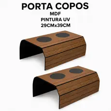 Esteira Porta Copos Braço de Sofá MDF Pintura UV 29x39cm Suporte Apoio Bandeja Flexível Articulada Antiderrapante