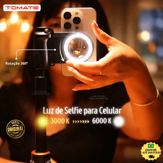 [NOVO] Luz de Selfie Profissional Magnética p/ Câmera Celular Rotação 360º Ring Light LED 6000K