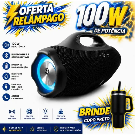 BOOMBOX 4 Caixa de Som POTENTE 100W / 50W RMS Portátil Bluetooth Rádio FM TWS AUX Prova D' Água