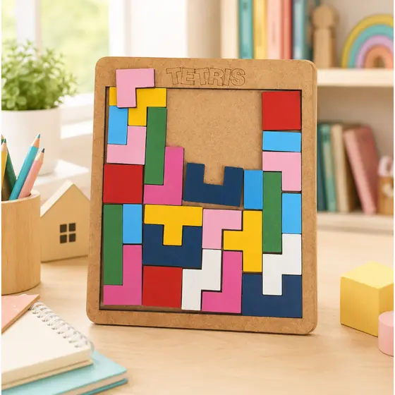 Jogo Estratégia Educativo Tetris Tradicional em Mdf Para Crianças