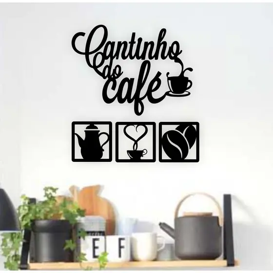 Kit Cantinho Do Café Bandeja Grande + Placa Decorativa Em MDF E Decoração De Parede