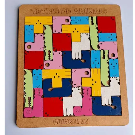 Jogo Educativo Tetris Animais Pedagógico para Crianças MDF 2 a 4 anos