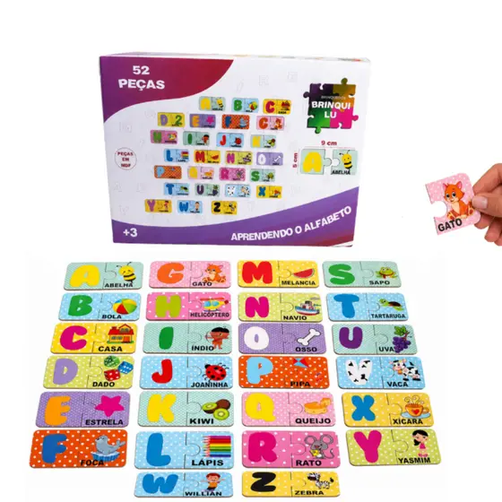 Quebra Cabeça Infantil Brinquedo Pedagógico Educativo MDF Letras Animais Colorido