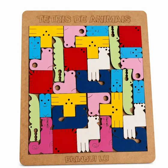 Tetris Tabuleiro Quebra-Cabeça 3D Jogo Encaixe Infantil Criança Educativo Animais Tangram Colorido