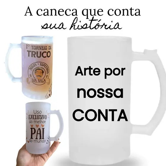 Caneca Chopp Vidro Jateada Personalizada Foto Criação Exclusiva Canecas diferentes